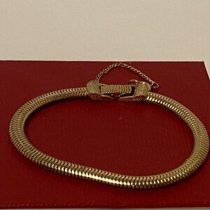 GOLDETTE NY BRACELET VINTAGE GOLD MESH SAFETY CHAIN FOLD-OVER CLASP 7.5” USA
